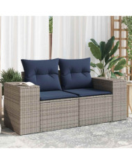 Canapé de jardin 2 places avec coussins gris résine tressée | Mobilier & Déco