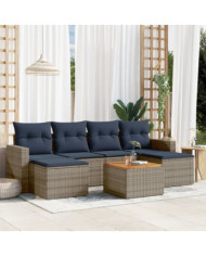 Salon de jardin 7 pcs avec coussins gris résine tressée | Mobilier & Déco