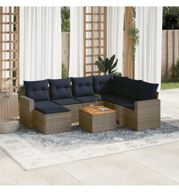 Salon de jardin 8 pcs avec coussins gris résine tressée | Mobilier & Déco