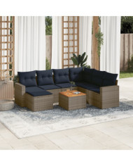 Salon de jardin 8 pcs avec coussins gris résine tressée | Mobilier & Déco