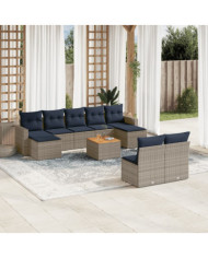 Salon de jardin 10 pcs avec coussins gris résine tressée | Mobilier & Déco
