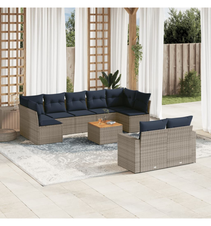 Salon de jardin 10 pcs avec coussins gris résine tressée | Mobilier & Déco