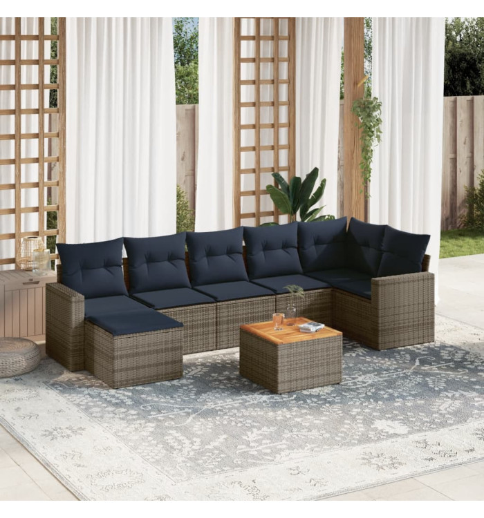 Salon de jardin 8 pcs avec coussins gris résine tressée | Mobilier & Déco