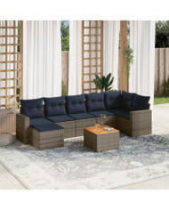 Salon de jardin 8 pcs avec coussins gris résine tressée | Mobilier & Déco
