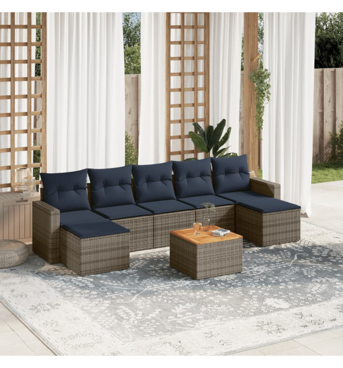 Salon de jardin 8 pcs avec coussins gris résine tressée | Mobilier & Déco