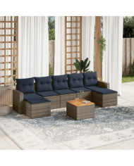 Salon de jardin 8 pcs avec coussins gris résine tressée | Mobilier & Déco