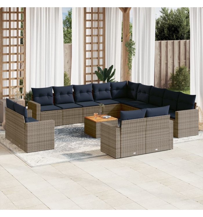 Salon de jardin avec coussins 14 pcs gris résine tressée | Mobilier & Déco