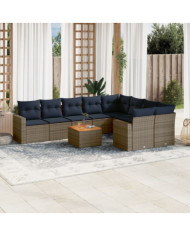 Salon de jardin 10 pcs avec coussins gris résine tressée | Mobilier & Déco