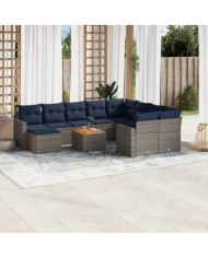 Salon de jardin 11 pcs avec coussins gris résine tressée | Mobilier & Déco