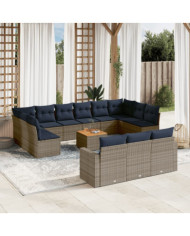 Salon de jardin avec coussins 14 pcs gris résine tressée | Mobilier & Déco