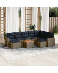 Salon de jardin 10 pcs avec coussins gris résine tressée | Mobilier & Déco