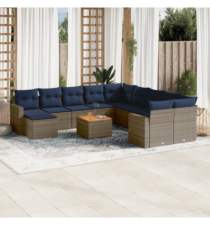 Salon de jardin avec coussins 12 pcs gris résine tressée | Mobilier & Déco