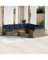 Salon de jardin avec coussins 12 pcs gris résine tressée | Mobilier & Déco
