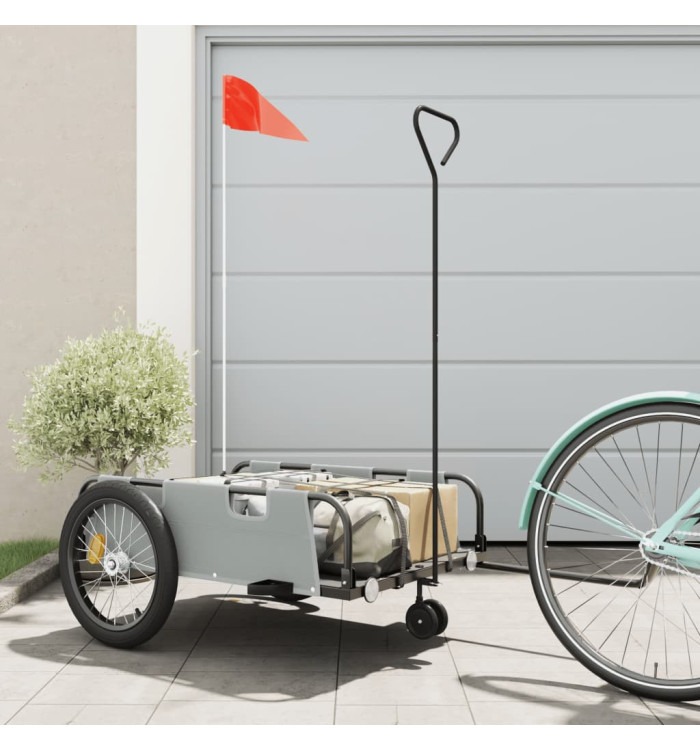 Remorque de vélo gris et noir tissu oxford et fer | Mobilier & Déco