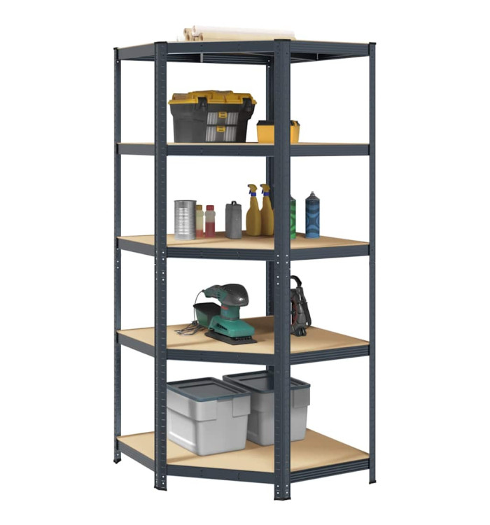 Étagère d'angle à 5 niveaux Anthracite Acier bois d'ingénierie | Mobilier & Déco
