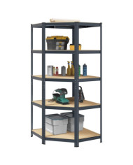 Étagère d'angle à 5 niveaux Anthracite Acier bois d'ingénierie | Mobilier & Déco