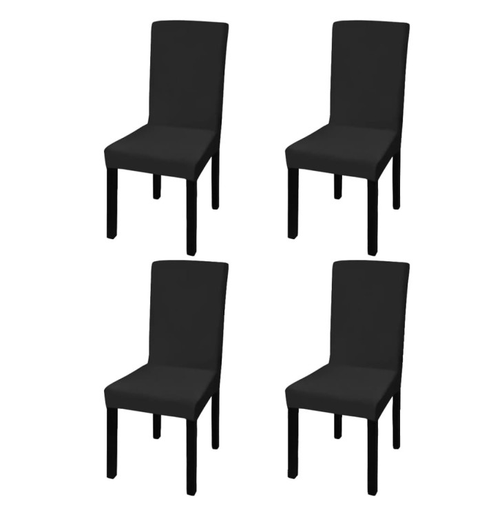 Housse de chaise droite extensible 4 pcs noir | Mobilier & Déco