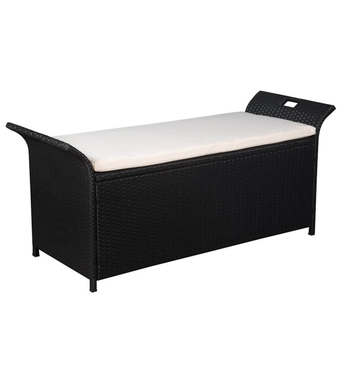 Banc de jardin avec coussin 138 cm Résine tressée Noir | Mobilier & Déco
