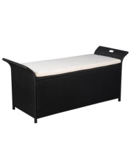 Banc de jardin avec coussin 138 cm Résine tressée Noir | Mobilier & Déco