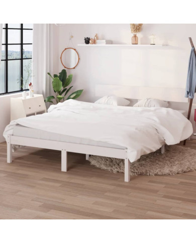 Cadre de lit sans matelas blanc bois massif 160x200 cm | Mobilier & Déco