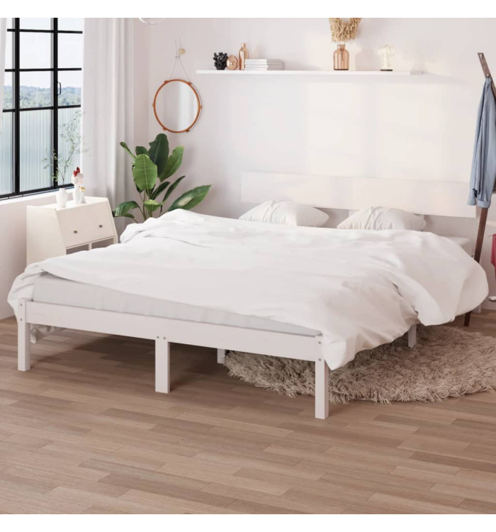 Cadre de lit sans matelas blanc bois massif 160x200 cm | Mobilier & Déco