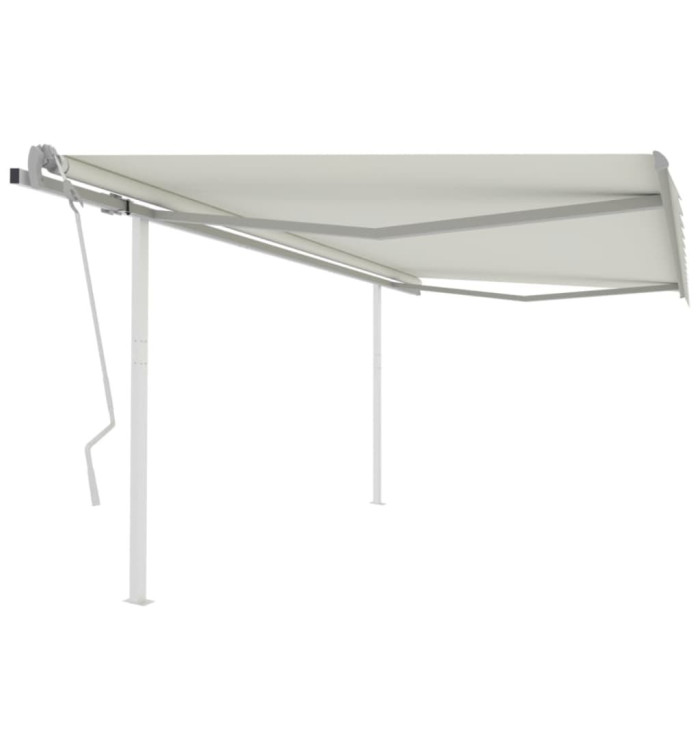 Auvent manuel rétractable avec poteaux 4,5x3 m Crème | Mobilier & Déco