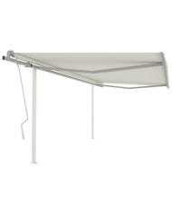 Auvent manuel rétractable avec poteaux 4,5x3 m Crème | Mobilier & Déco