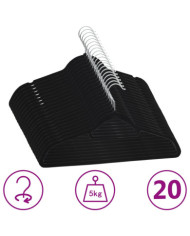 Cintres antidérapants 20 pcs Noir Velours | Mobilier & Déco