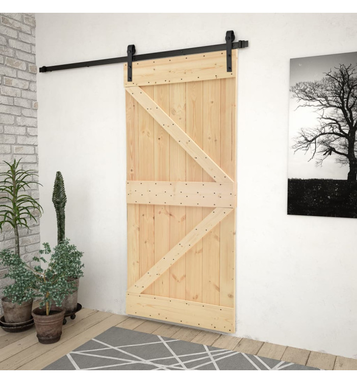Porte coulissante et kit de quincaillerie 100x210 cm Pin massif | Mobilier & Déco