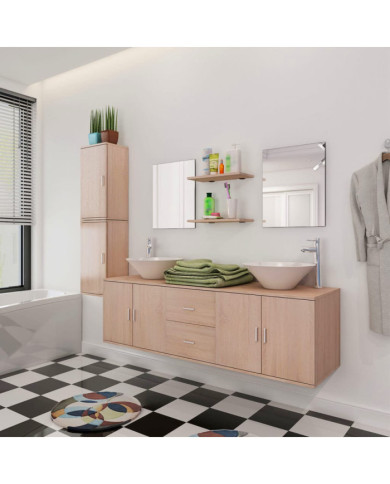 Mobilier de salle de bain avec lavabo 9 pcs Beige | Mobilier & Déco