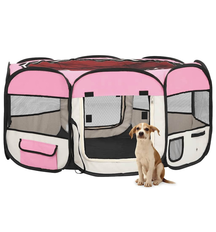 Parc pliable pour chien avec sac de transport Rose 145x145x61cm | Mobilier & Déco
