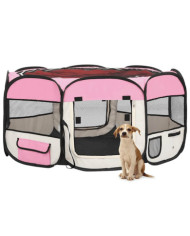 Parc pliable pour chien avec sac de transport Rose 145x145x61cm | Mobilier & Déco