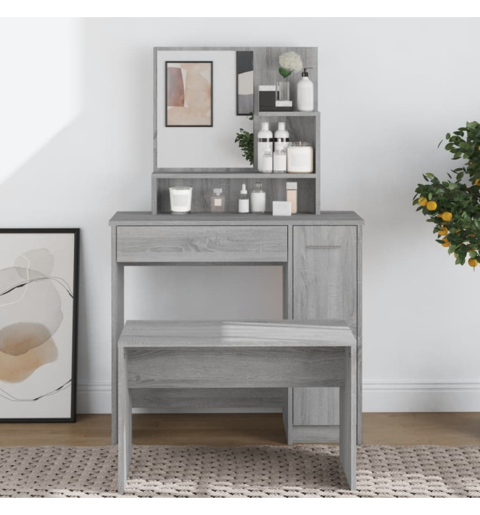 Coiffeuse avec miroir Sonoma gris 86,5x35x136 cm | Mobilier & Déco