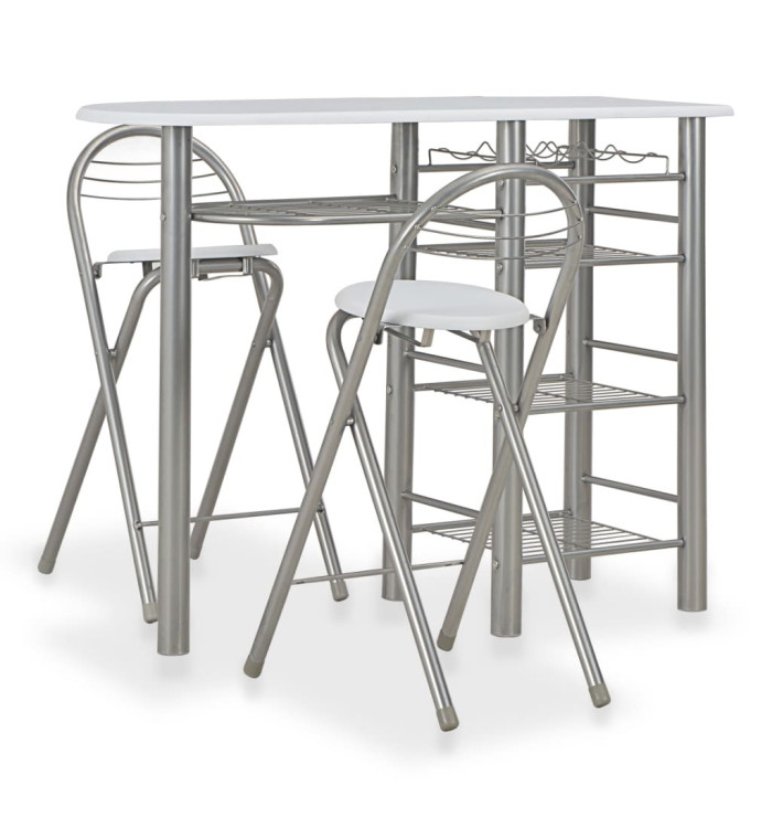 Ensemble de bar avec étagères 3 pcs Bois et acier Blanc | Mobilier & Déco