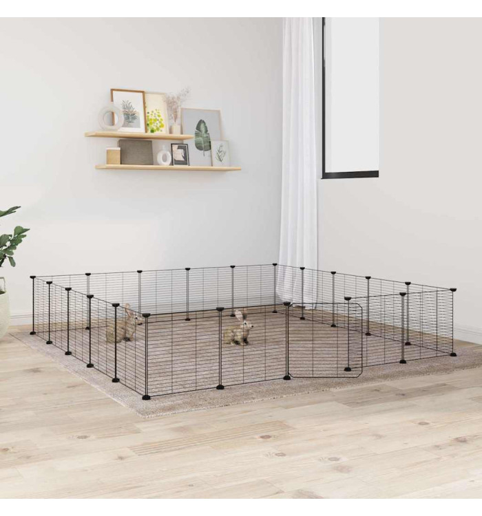 Cage animaux de compagnie à 20 panneaux et porte Noir 35x35 cm | Mobilier & Déco