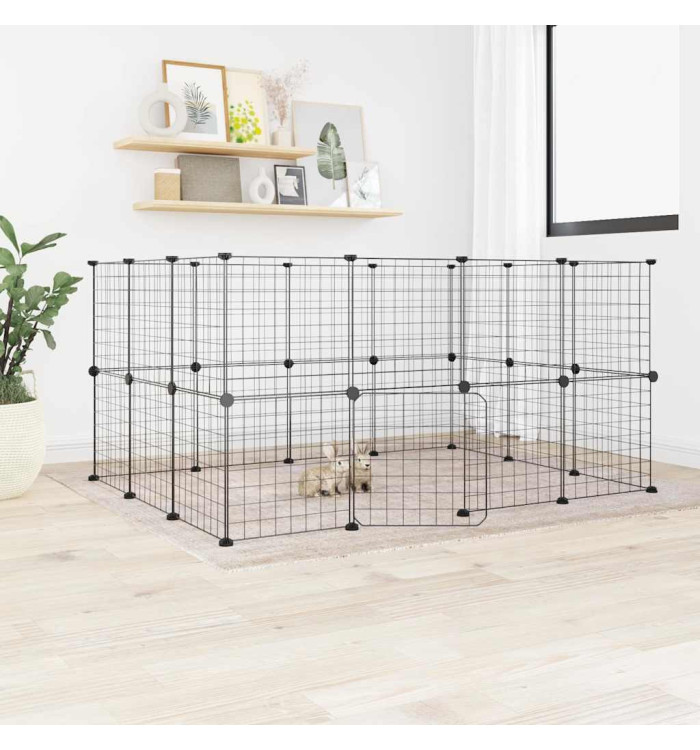 Cage animaux de compagnie à 28 panneaux et porte Noir 35x35 cm | Mobilier & Déco
