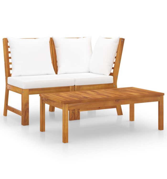 Salon de jardin 3 pcs avec coussin crème Bois d'acacia solide | Mobilier & Déco