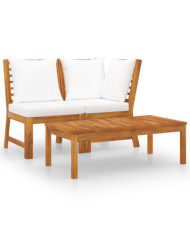 Salon de jardin 3 pcs avec coussin crème Bois d'acacia solide | Mobilier & Déco