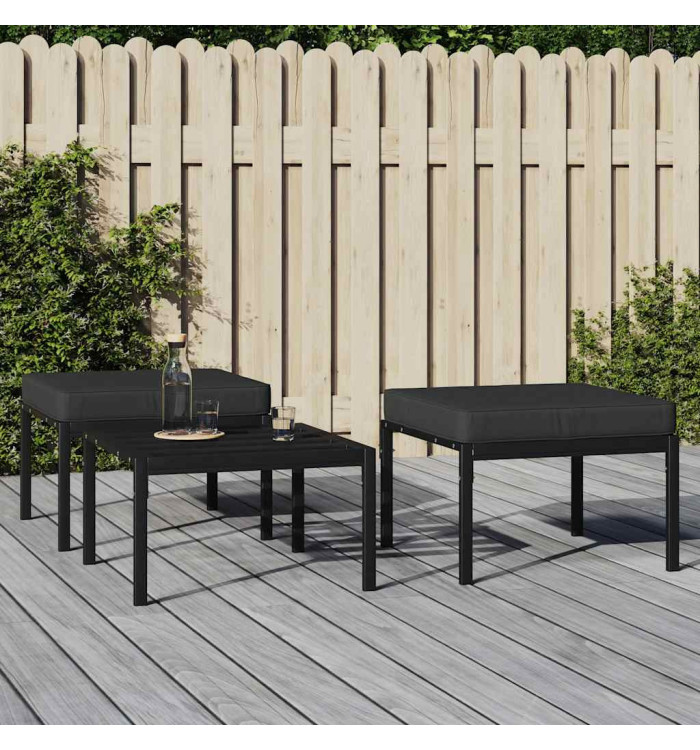 Tabourets de jardin et coussins gris lot de 2 60x60x35 cm acier | Mobilier & Déco