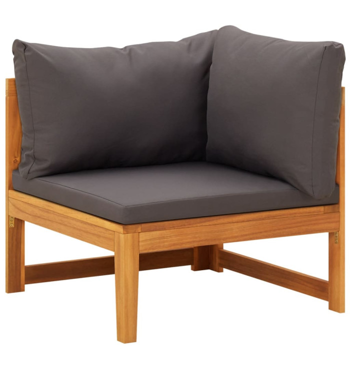 Canapé d'angle avec coussins gris foncé Bois d'acacia solide | Mobilier & Déco