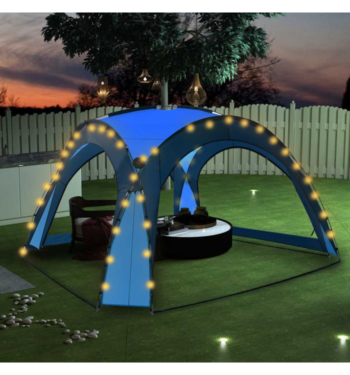 Tente de réception avec LED et 4 parois 3,6x3,6x2,3 m Bleu | Mobilier & Déco
