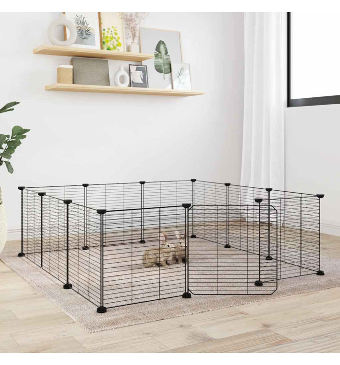 Cage animaux de compagnie à 12 panneaux et porte Noir 35x35 cm | Mobilier & Déco