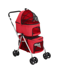 Poussette pour chien pliante à 2 niveaux Rouge 83x48x97 cm | Mobilier & Déco