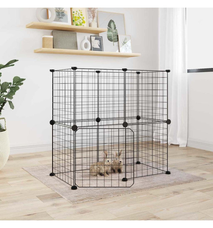 Cage animaux de compagnie à 12 panneaux et porte Noir 35x35 cm | Mobilier & Déco