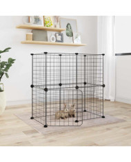 Cage animaux de compagnie à 12 panneaux et porte Noir 35x35 cm | Mobilier & Déco