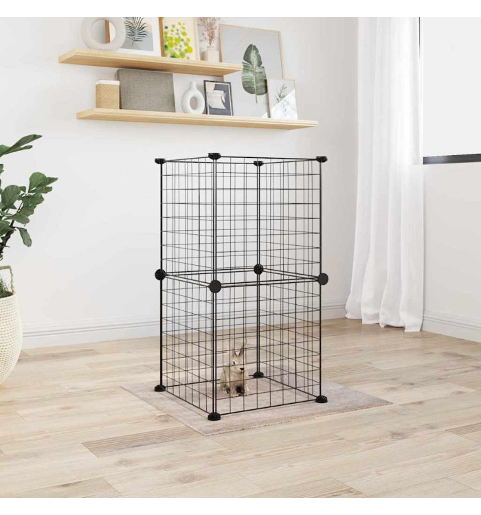 Cage animaux de compagnie à 8 panneaux Noir 35x35 cm Acier | Mobilier & Déco