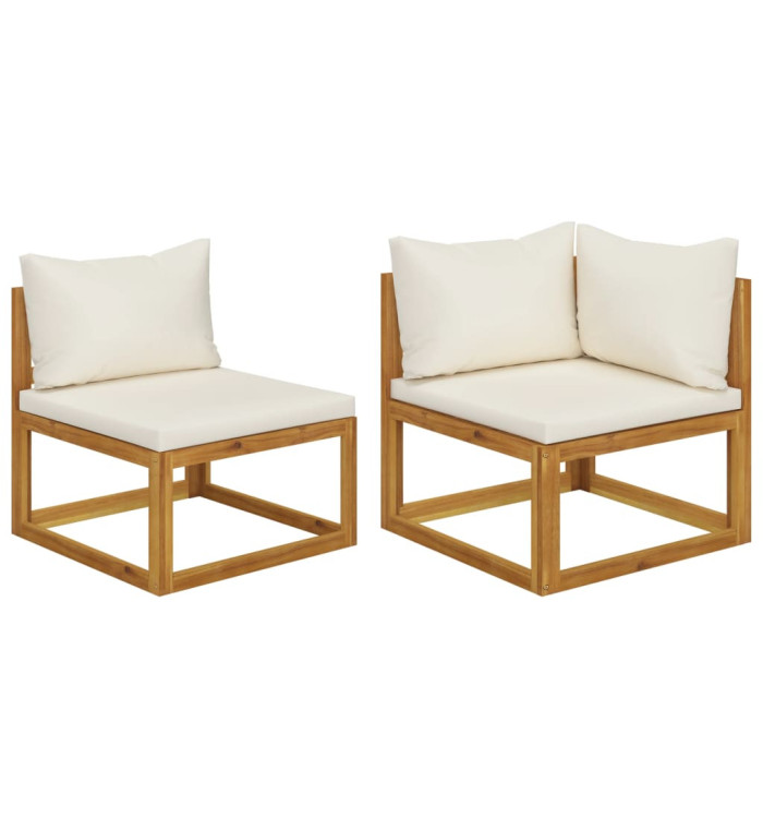 Ensemble de canapés 2 pcs et coussins blanc crème Acacia solide | Mobilier & Déco