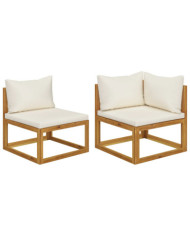Ensemble de canapés 2 pcs et coussins blanc crème Acacia solide | Mobilier & Déco