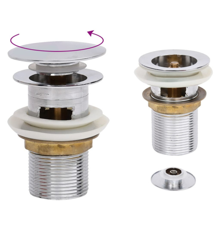 Drain à poussoir avec débordement Chrome 6,4x6,4x9,1 cm | Mobilier & Déco