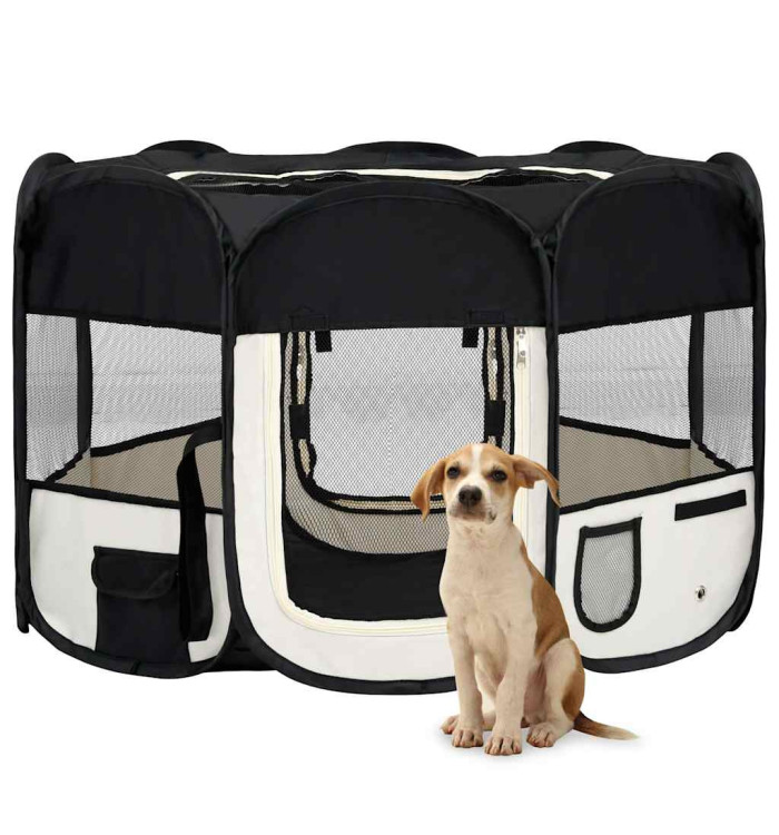 Parc pliable pour chien avec sac de transport Noir 110x110x58cm | Mobilier & Déco